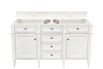 James Martin Vanities Brittany 60" Bright White Vanity Double Vanity With 3 CM Eternal Jasmine Pearl Silestone Top and FreePower Wireless Charger