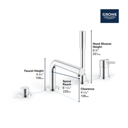 Grohe Concetto 4-Hole Single-Handle Deck Mount StarLight Chrome Roman Tub Faucet With 1.75 GPM Hand Shower