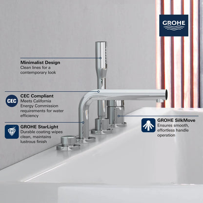 Grohe Concetto 4-Hole Single-Handle Deck Mount StarLight Chrome Roman Tub Faucet With 1.75 GPM Hand Shower