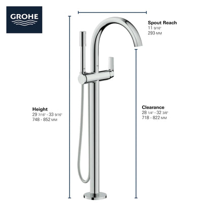 Grohe Defined Single-Handle Freestanding StarLight Chrome Tub Faucet With 1.75 GPM Hand Shower