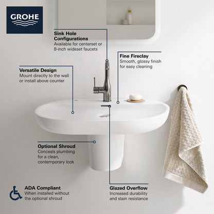 Grohe Essence 27" Single Hole Wall Mount Alpine White Bathroom Sink