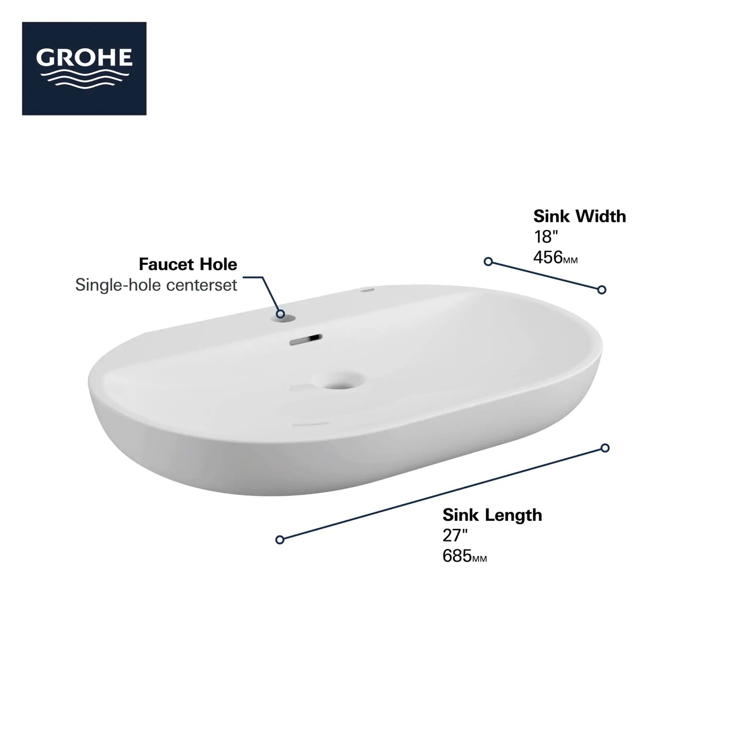 Grohe Essence 27" Single Hole Wall Mount Alpine White Bathroom Sink