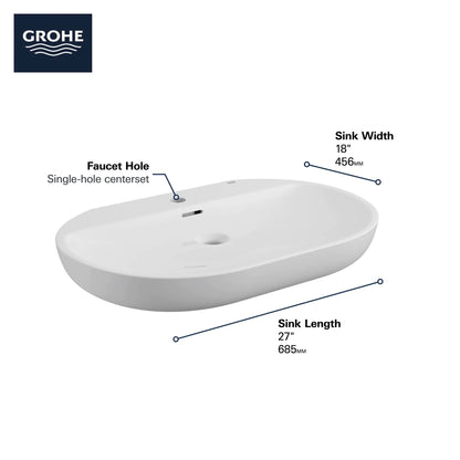 Grohe Essence 27" Single Hole Wall Mount Alpine White Bathroom Sink