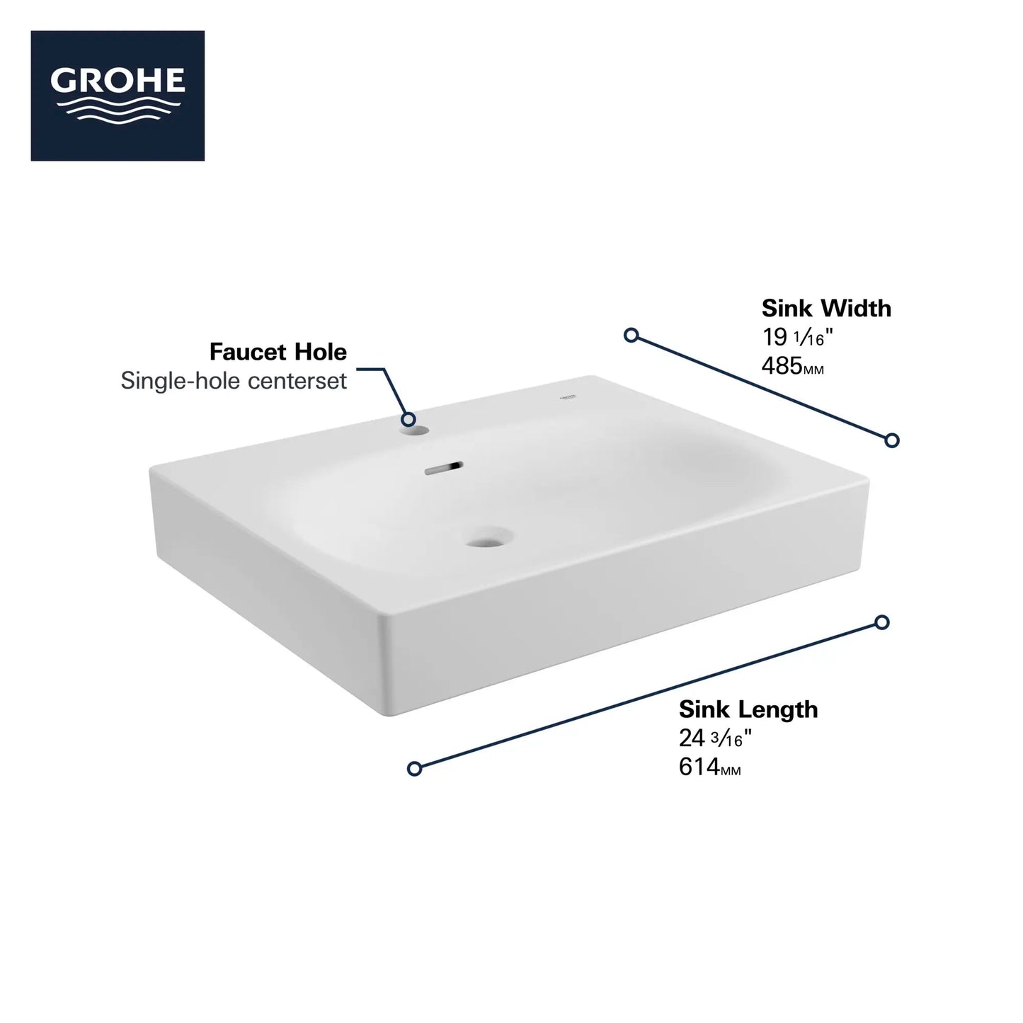 Grohe Eurocube® 24" 1-Hole Wall Mount Alpine White Bathroom Sink