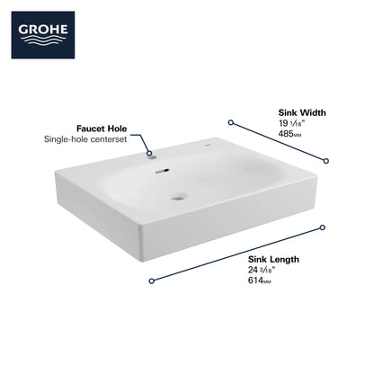 Grohe Eurocube® 24" 1-Hole Wall Mount Alpine White Bathroom Sink