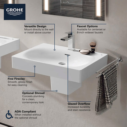 Grohe Eurocube® 24" 1-Hole Wall Mount Alpine White Bathroom Sink