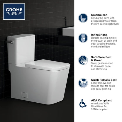 Grohe Eurocube® Left-Hand Trip Lever Two-Piece Right Height Alpine White Elongated Toilet With Seat