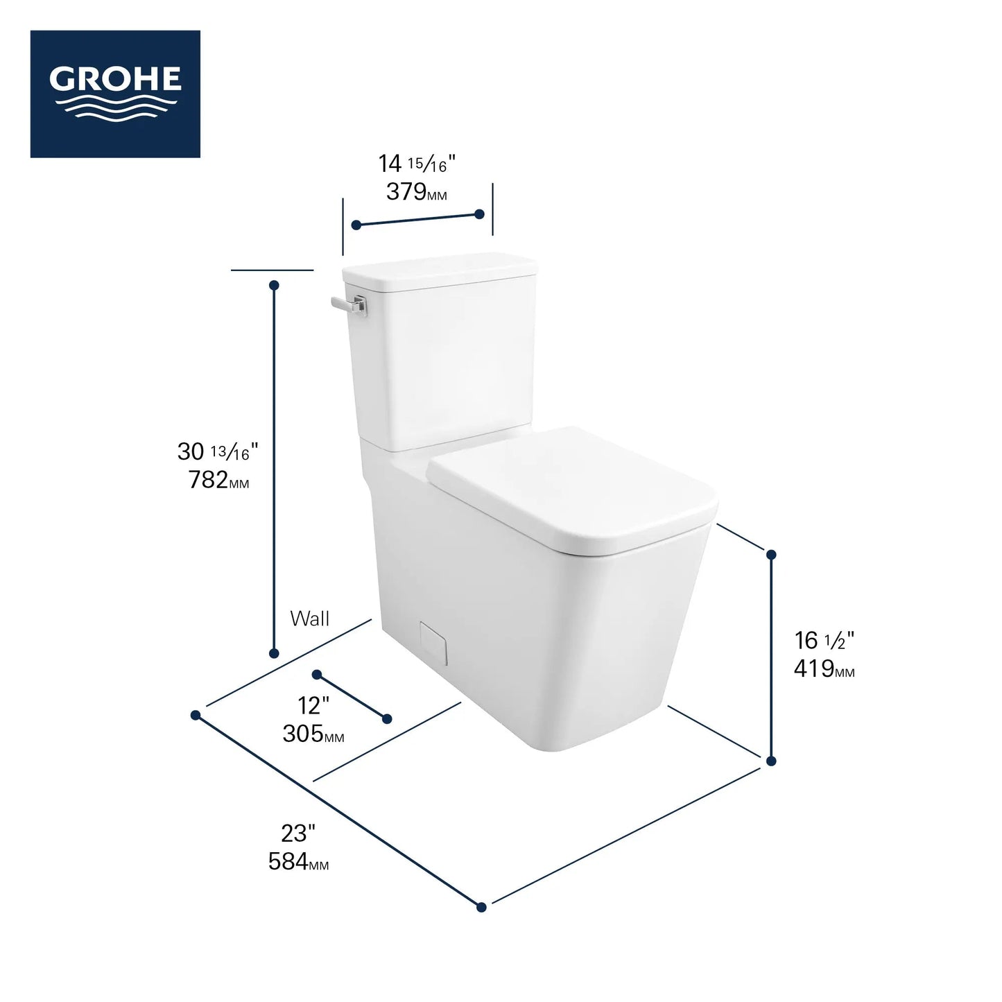 Grohe Eurocube® Left-Hand Trip Lever Two-Piece Right Height Alpine White Elongated Toilet With Seat