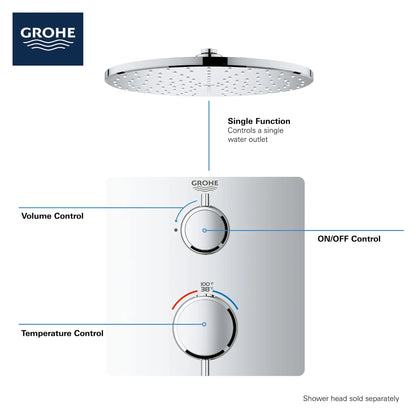 Grohe Grohtherm® Single Function 2-Handle StarLight Chrome Thermostatic Valve Trim
