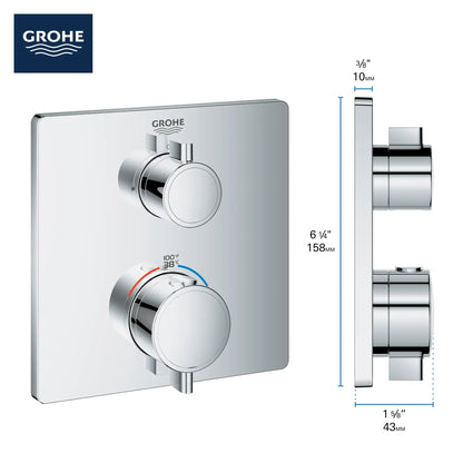 Grohe Grohtherm® Single Function 2-Handle StarLight Chrome Thermostatic Valve Trim