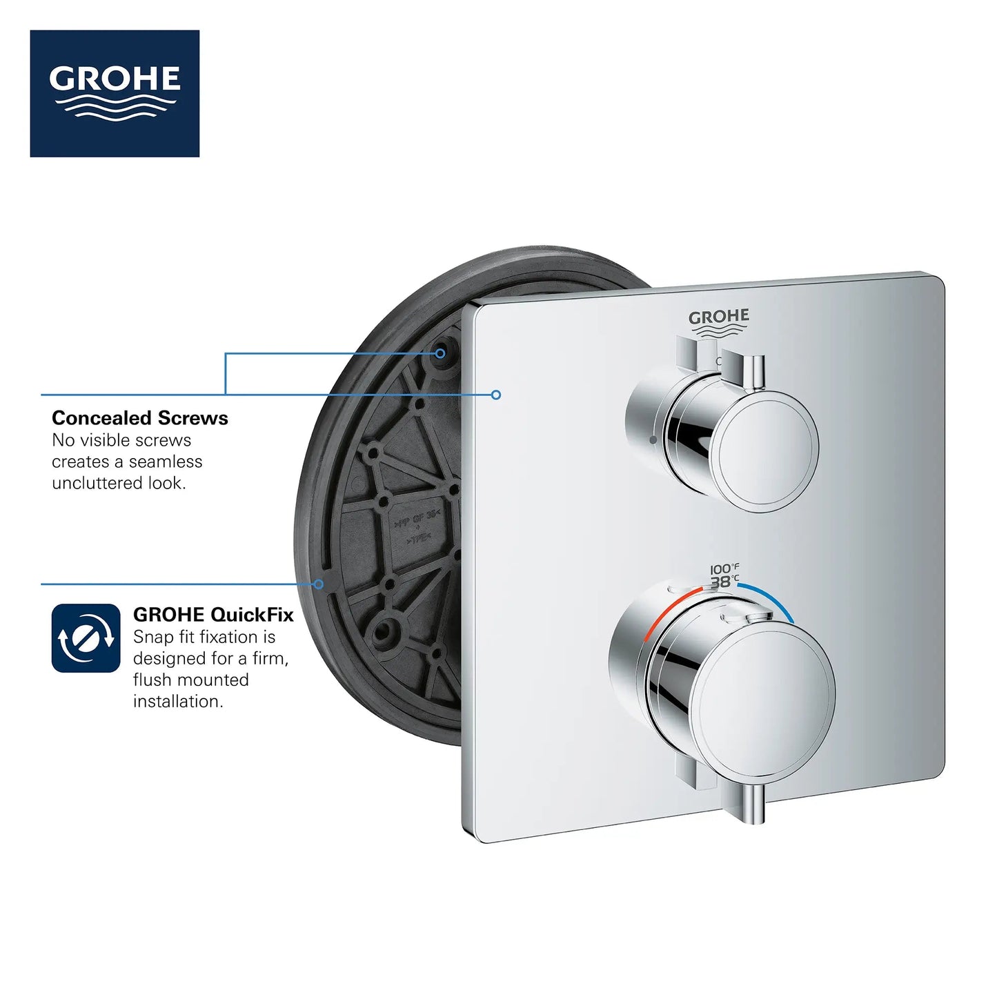 Grohe Grohtherm® Single Function 2-Handle StarLight Chrome Thermostatic Valve Trim