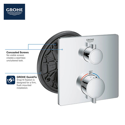 Grohe Grohtherm® Brushed Cool Sunrise Dual Function 2-Handle Thermostatic Valve Trim