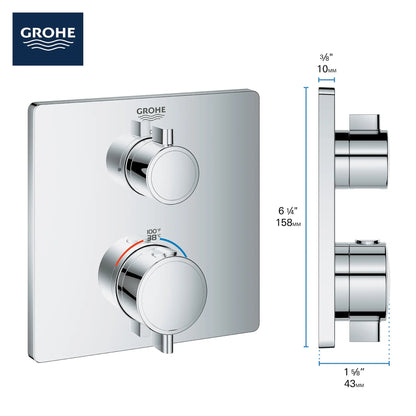 Grohe Grohtherm® Brushed Cool Sunrise Dual Function 2-Handle Thermostatic Valve Trim