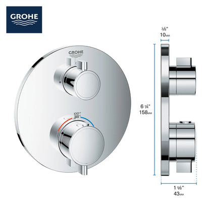 Grohe Grohtherm® Dual Function 2-Handle Thermostatic StarLight Chrome Round Valve Trim