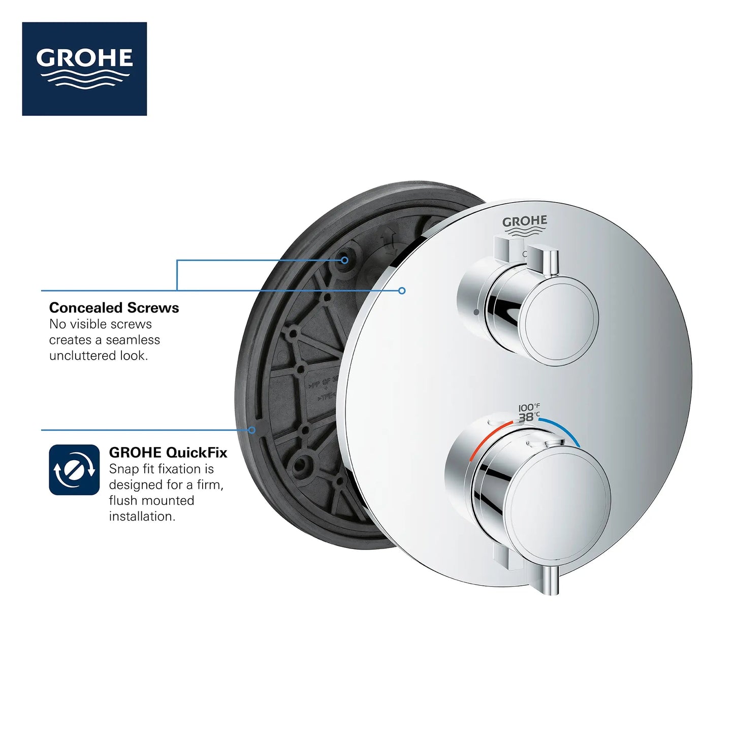 Grohe Grohtherm® Dual Function 2-Handle Thermostatic StarLight Chrome Round Valve Trim