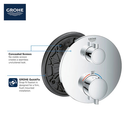 Grohe Grohtherm® Dual Function 2-Handle Thermostatic StarLight Chrome Round Valve Trim