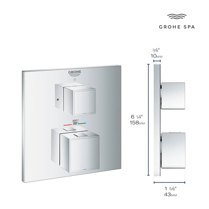 Grohe Grohtherm Cube® Dual Function 2-Handle StarLight Chrome Thermostatic Valve Trim