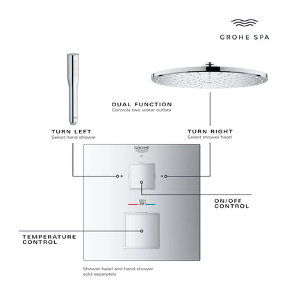 Grohe Grohtherm Cube® Dual Function 2-Handle StarLight Chrome Thermostatic Valve Trim