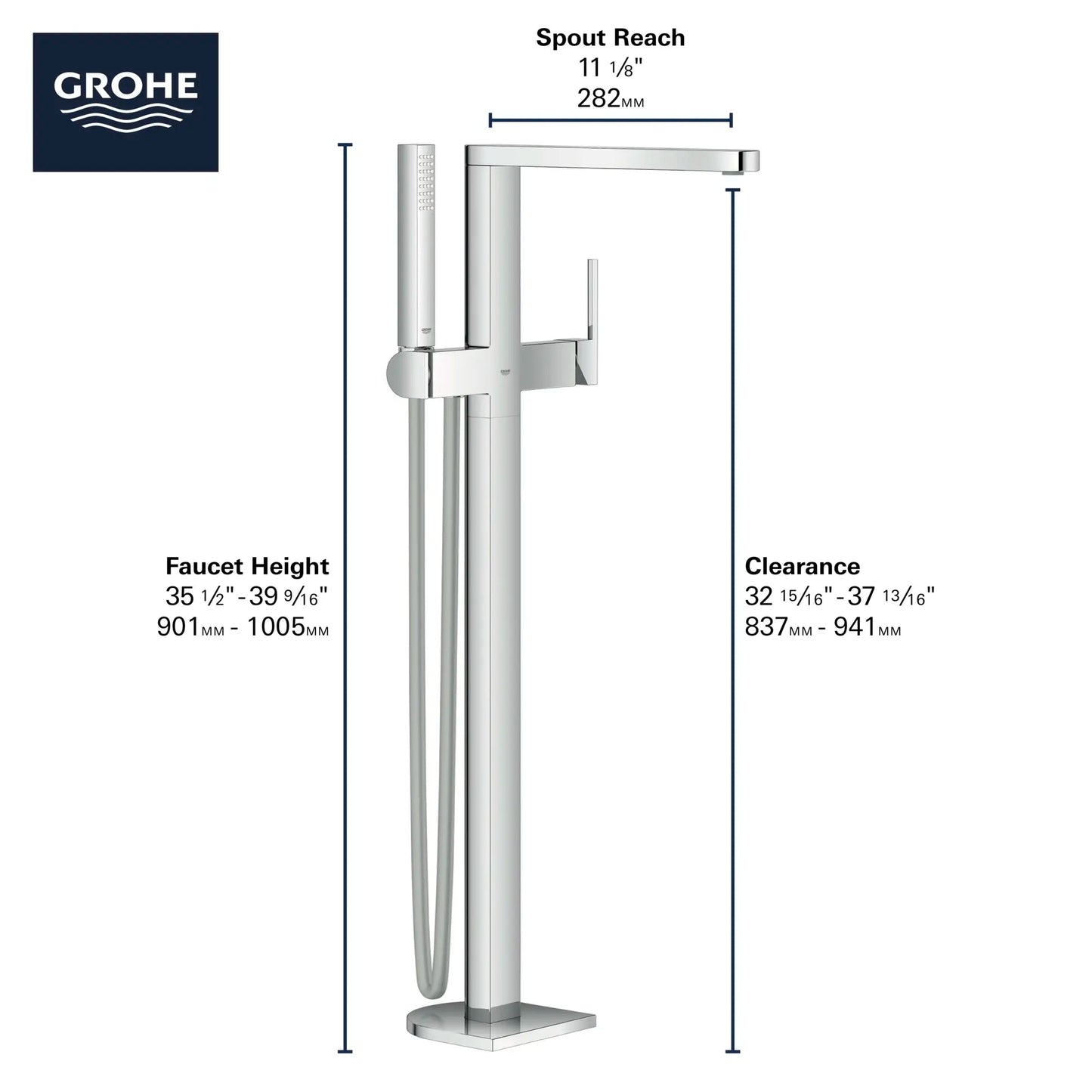 Grohe Plus Single-Handle StarLight Chrome Freestanding Tub Faucet With 1.75 GPM Hand Shower