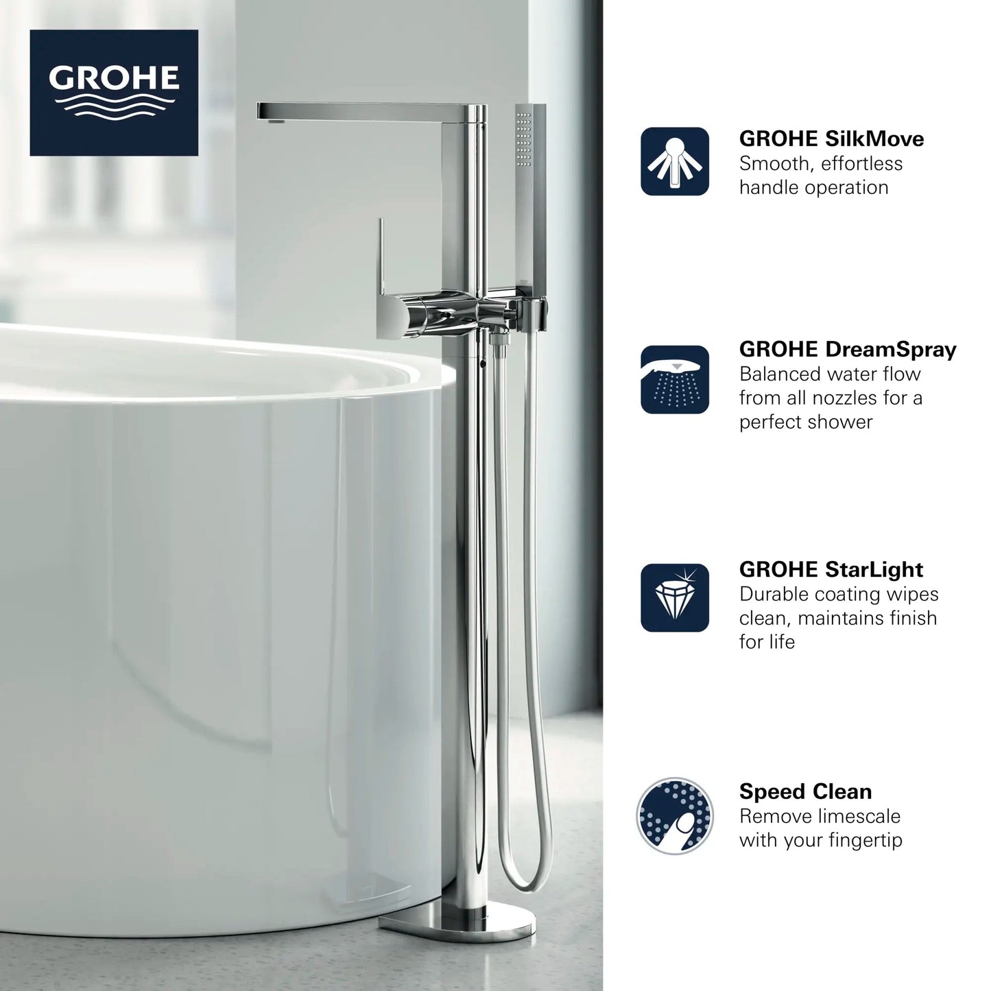 Grohe Plus Single-Handle StarLight Chrome Freestanding Tub Faucet With 1.75 GPM Hand Shower