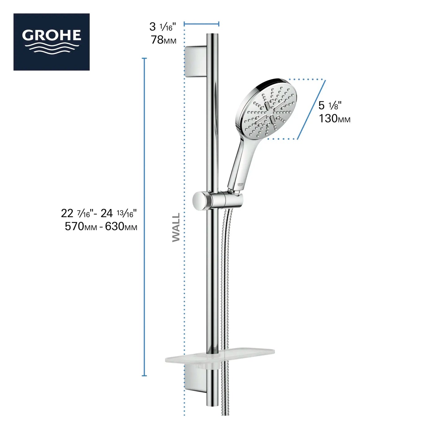 Grohe Rainshower SmartActive 24" 1.75 GPM 3-Spray StarLight Chrome Shower Slide Bar Kit