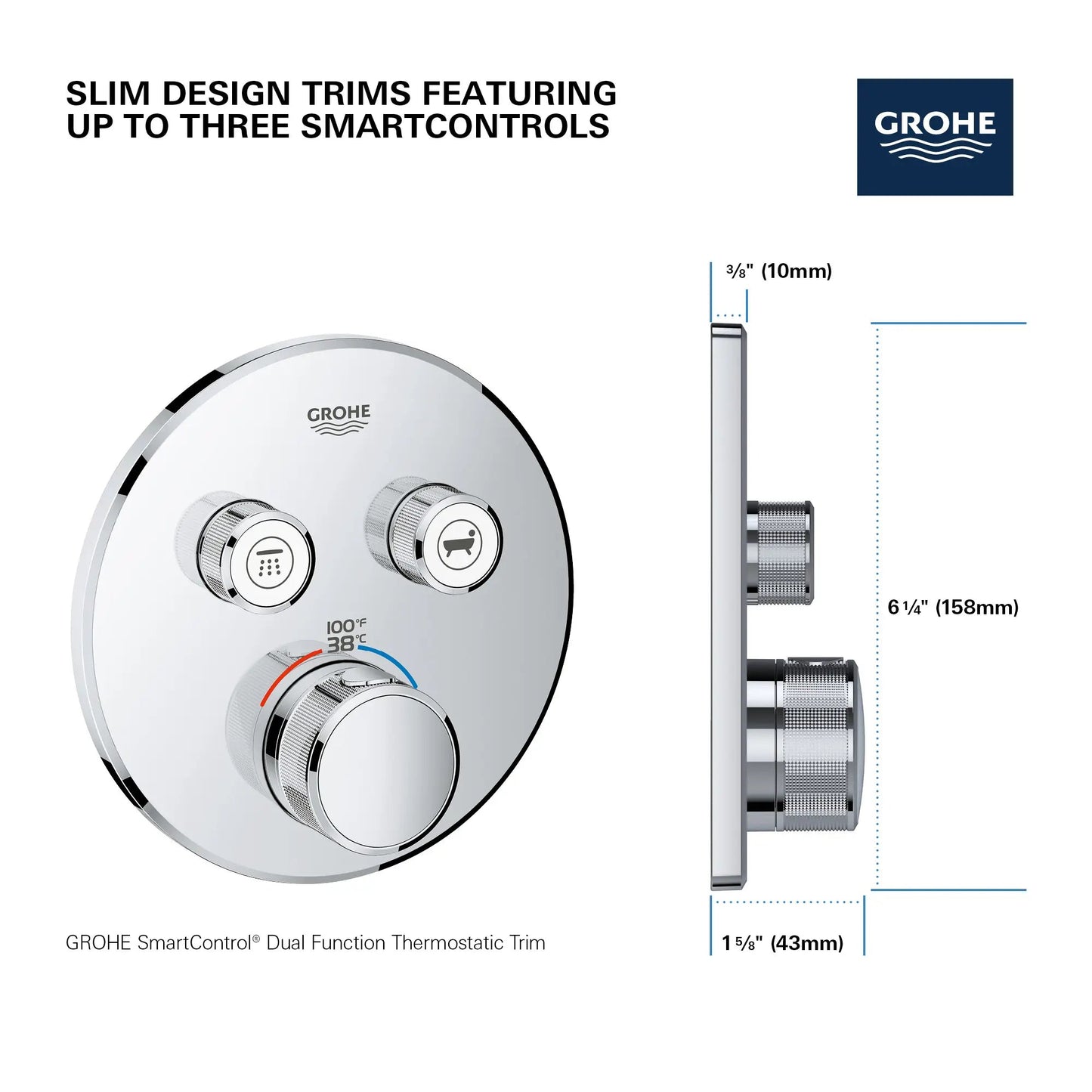 Grohe Grohtherm® SmartControl StarLight Chrome Dual Function Thermostatic Valve Trim