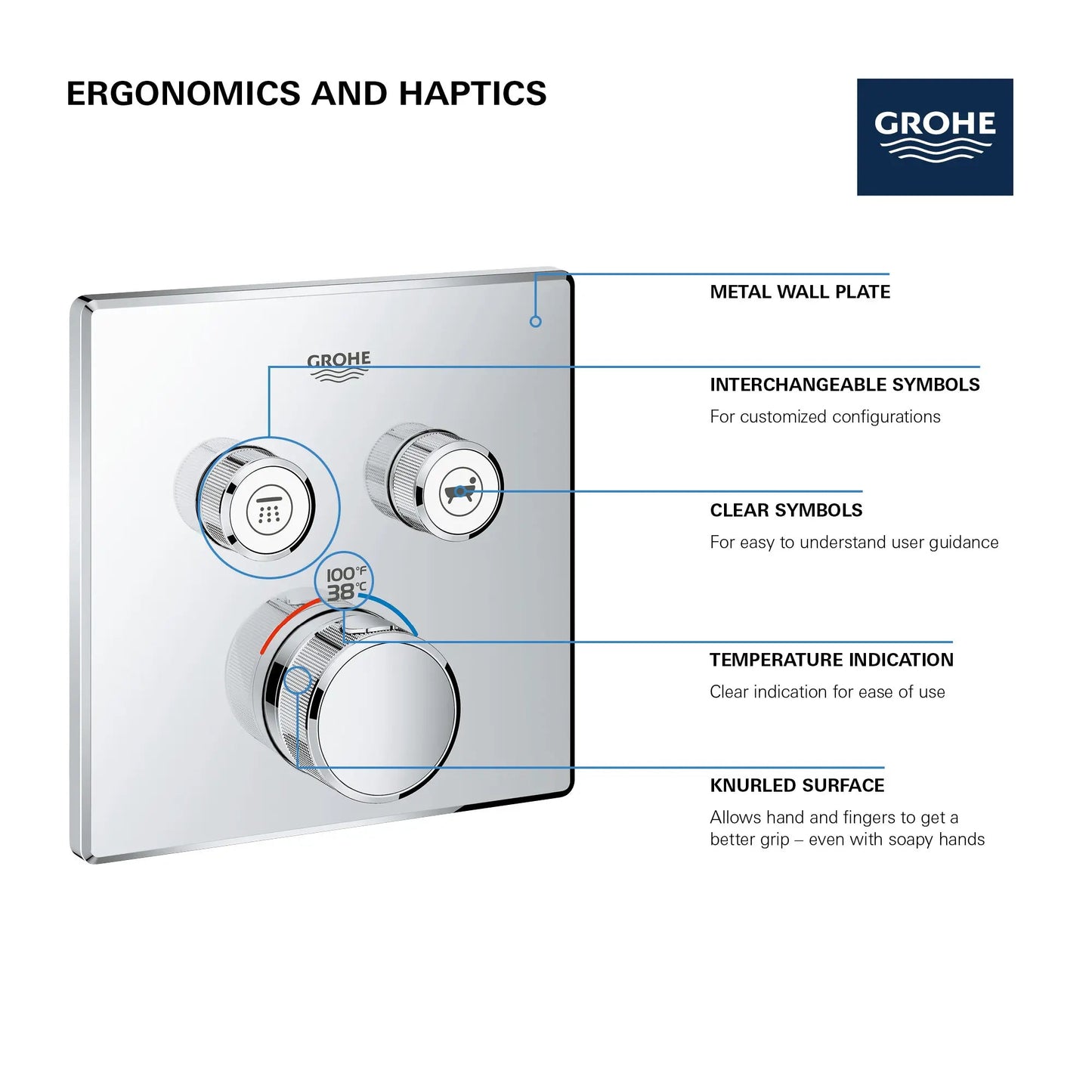 Grohe Grohtherm® Moon White SmartControl Dual Function Thermostatic Valve Trim