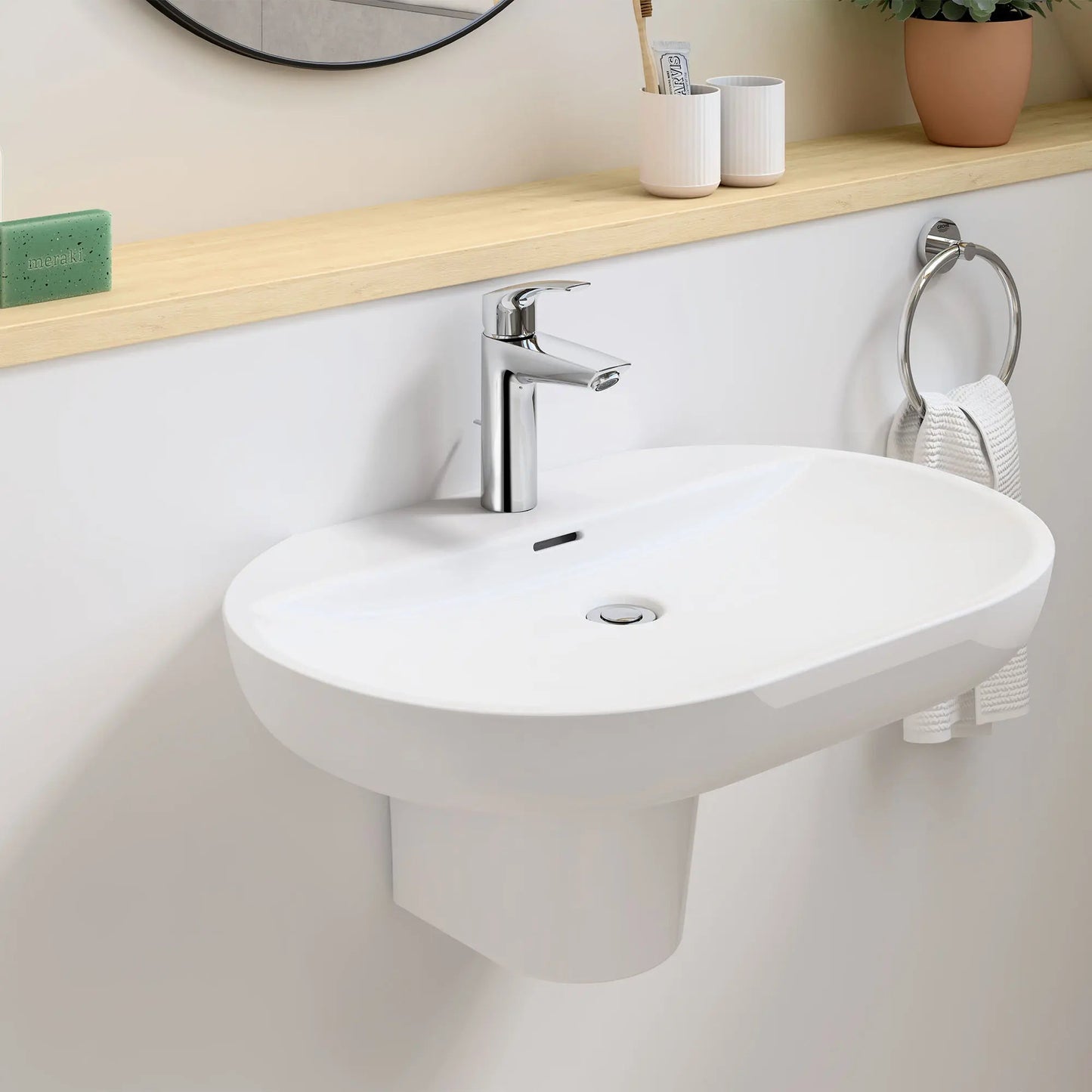 Grohe Essence 27" Single Hole Wall Mount Alpine White Bathroom Sink