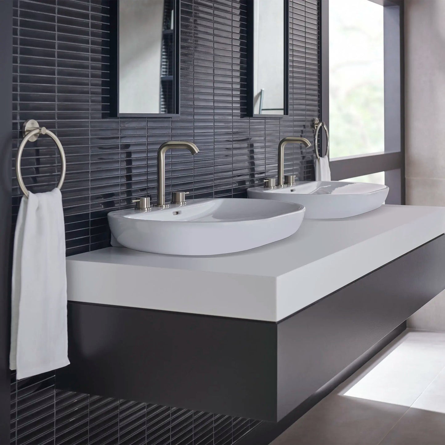 Grohe Essence 8" 1.2 GPM Two-Handle Wall Mount Widespread Brushed Nickel Infinity Faucet