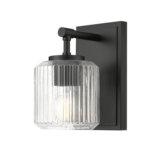 Z-Lite Landon 5" 1-Light Matte Black Clear Ribbed Glass Shade Wall Sconce