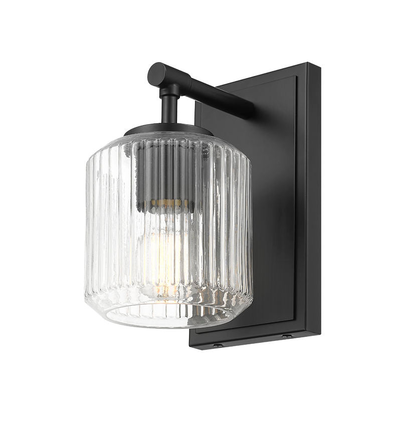 Z-Lite Landon 5" 1-Light Matte Black Clear Ribbed Glass Shade Wall Sconce