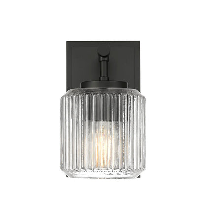 Z-Lite Landon 5" 1-Light Matte Black Clear Ribbed Glass Shade Wall Sconce