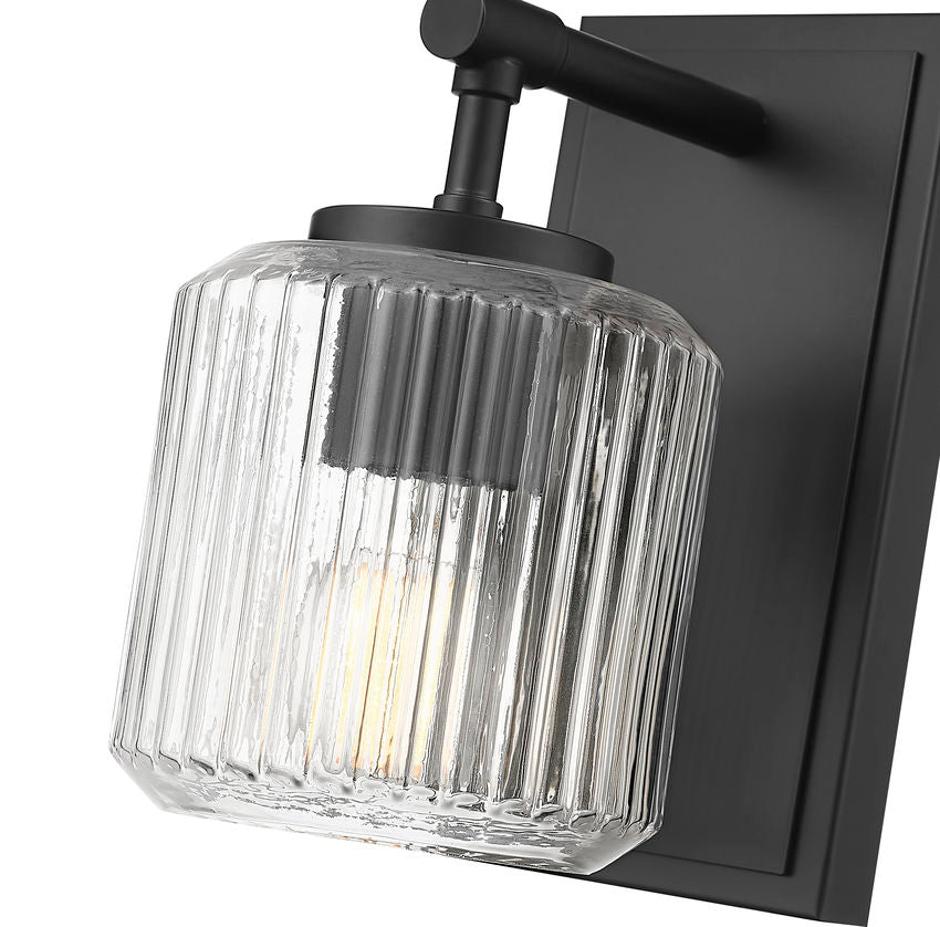 Z-Lite Landon 5" 1-Light Matte Black Clear Ribbed Glass Shade Wall Sconce