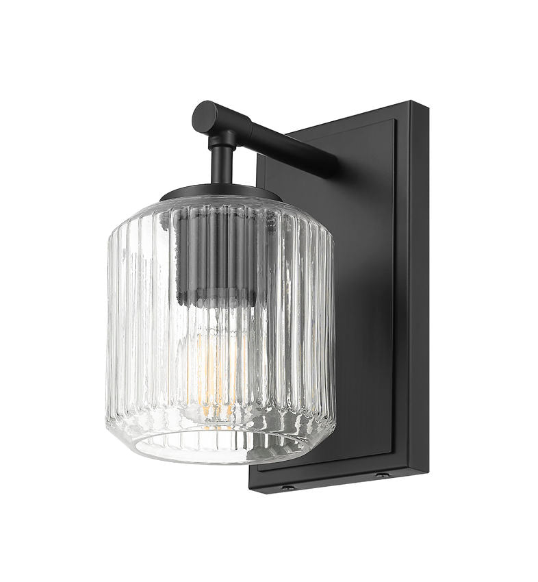 Z-Lite Landon 5" 1-Light Matte Black Clear Ribbed Glass Shade Wall Sconce