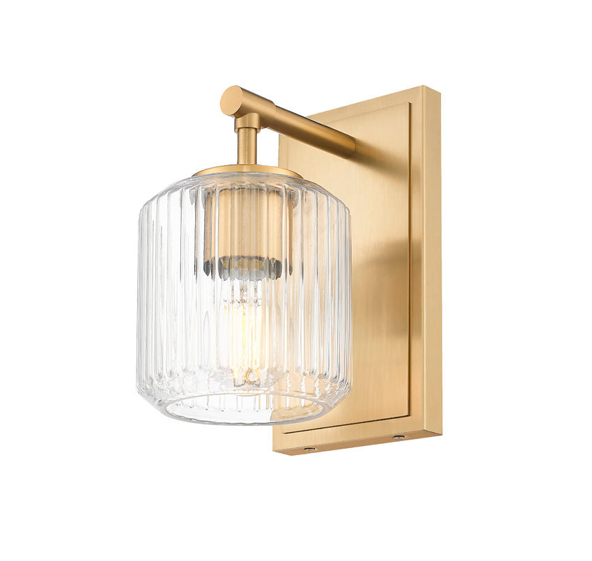 Z-Lite Landon 5" 1-Light Modern Gold Clear Ribbed Glass Shade Wall Sconce