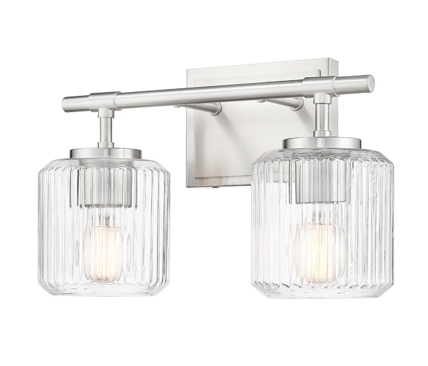 Z-Lite Landon 14" 2-Light Brushed Nickel Clear Ribbed Glass Shade Vanity Light