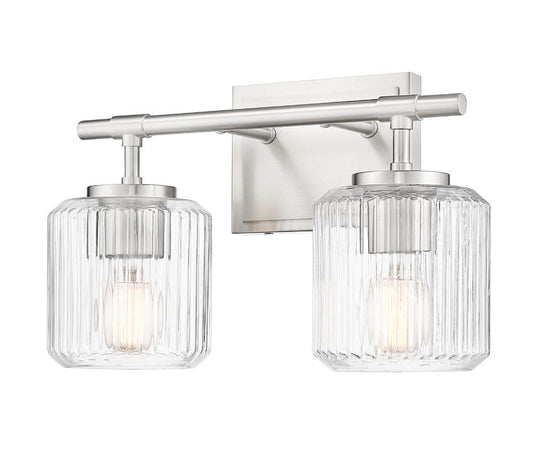 Z-Lite Landon 14" 2-Light Brushed Nickel Clear Ribbed Glass Shade Vanity Light