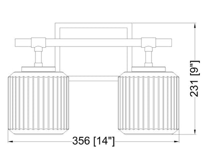 Z-Lite Landon 14" 2-Light Brushed Nickel Clear Ribbed Glass Shade Vanity Light