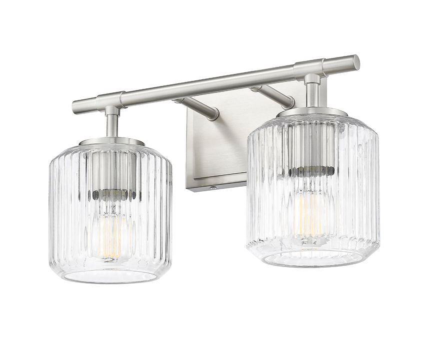 Z-Lite Landon 14" 2-Light Brushed Nickel Clear Ribbed Glass Shade Vanity Light