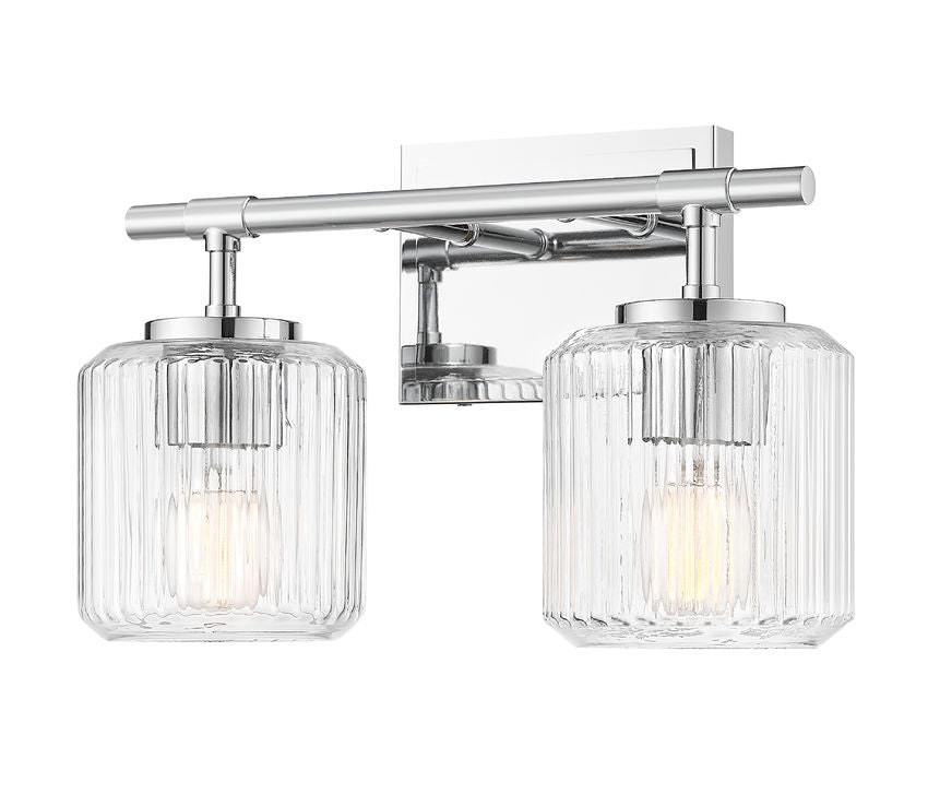 Z-Lite Landon 14" 2-Light Chrome Clear Ribbed Glass Shade Vanity Light