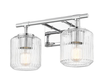 Z-Lite Landon 14" 2-Light Chrome Clear Ribbed Glass Shade Vanity Light