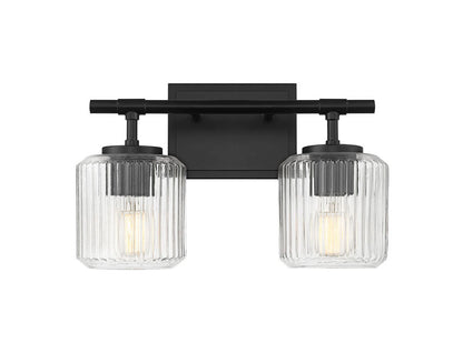 Z-Lite Landon 14" 2-Light Matte Black Clear Ribbed Glass Shade Vanity Light