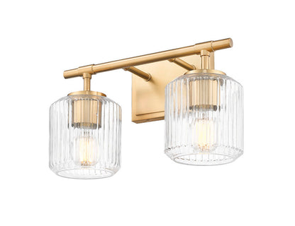 Z-Lite Landon 14" 2-Light Modern Gold Clear Ribbed Glass Shade Vanity Light