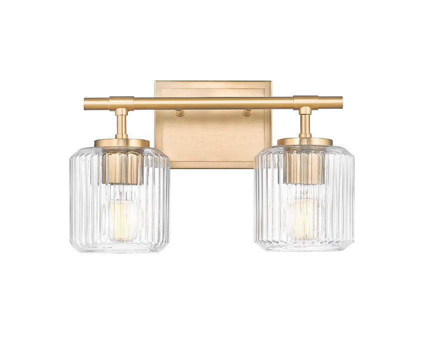 Z-Lite Landon 14" 2-Light Modern Gold Clear Ribbed Glass Shade Vanity Light