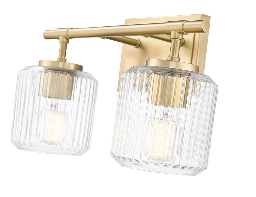 Z-Lite Landon 14" 2-Light Modern Gold Clear Ribbed Glass Shade Vanity Light