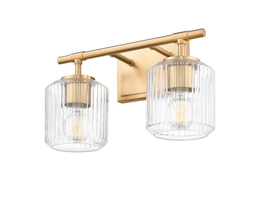 Z-Lite Landon 14" 2-Light Modern Gold Clear Ribbed Glass Shade Vanity Light