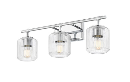 Z-Lite Landon 24" 3-Light Chrome Clear Ribbed Glass Shade Vanity Light