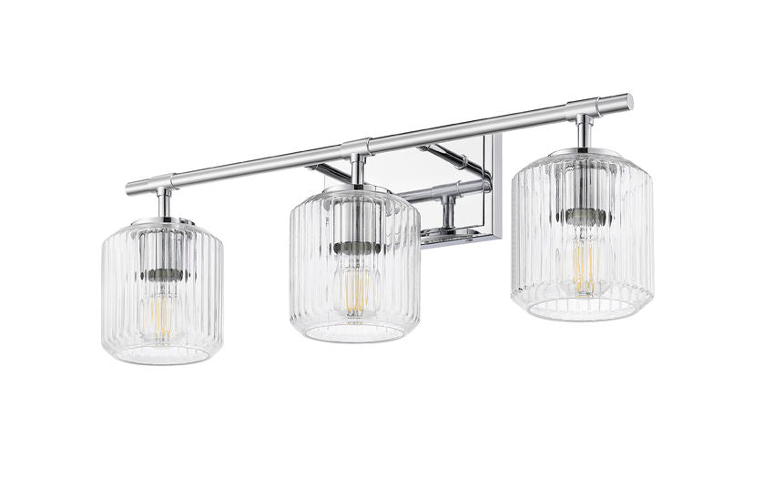 Z-Lite Landon 24" 3-Light Chrome Clear Ribbed Glass Shade Vanity Light