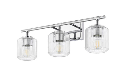 Z-Lite Landon 24" 3-Light Chrome Clear Ribbed Glass Shade Vanity Light