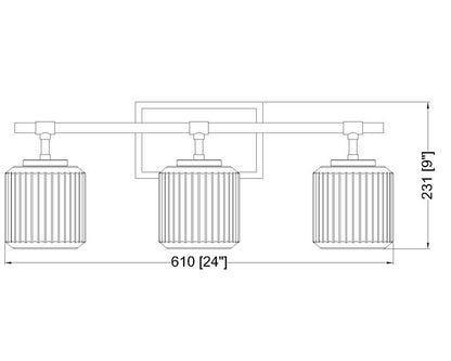 Z-Lite Landon 24" 3-Light Matte Black Clear Ribbed Glass Shade Vanity Light